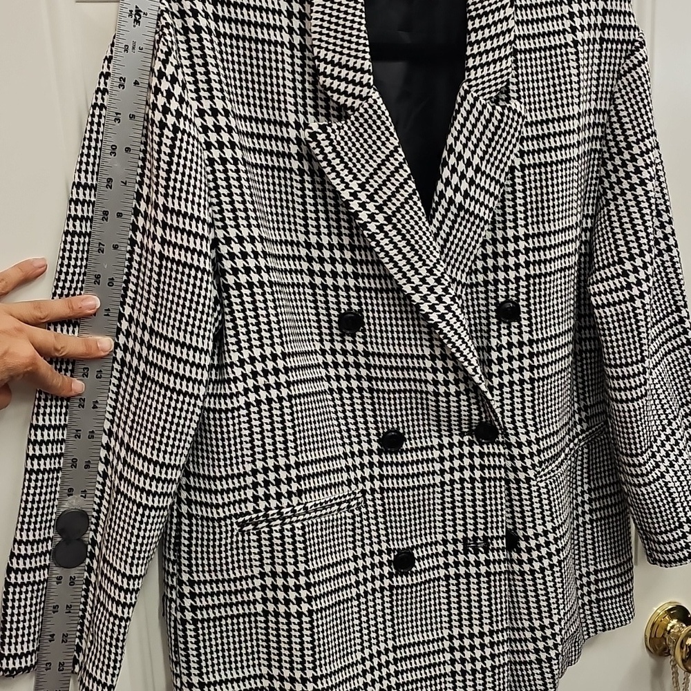 Checkered, Blazer, Office, Casual, Basic, Fun, Party, Work, Black, Women's, Warm - Picture 5 of 6